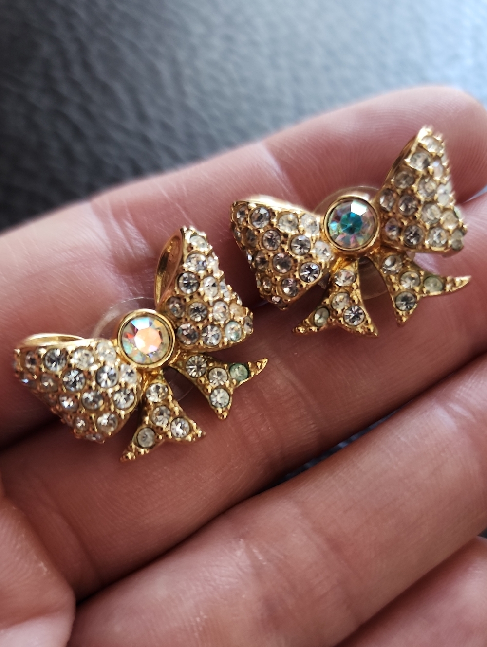 Gold Swarovski Crystal Bow Earrings